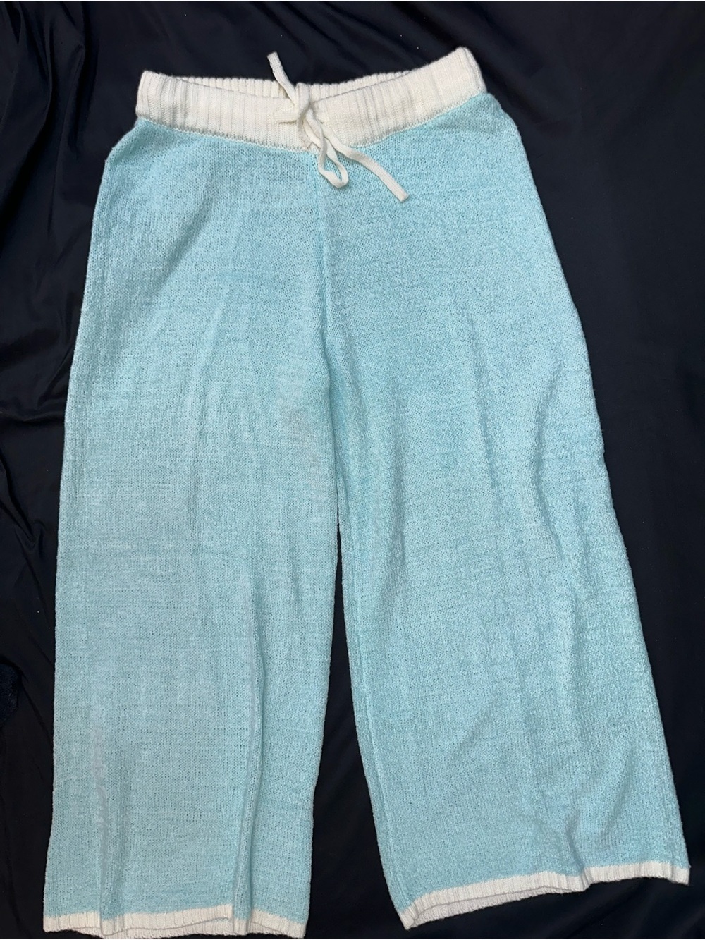 Splendid Light Blue & White Wide Leg Terry Lounge Pants M